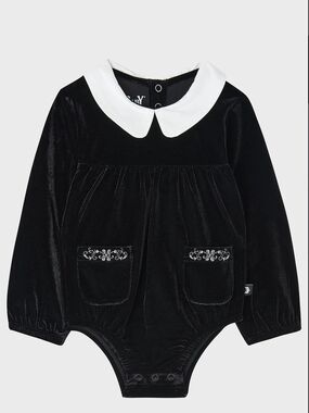 Killstar Black Velvet Baby One-Piece with White Peter Pan Collar